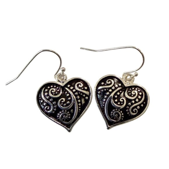 Y2K Vintage Bali Silver Tone Heart Filigree Dangle Earrings 1-1/8" Nickel Free - Picture 1 of 8